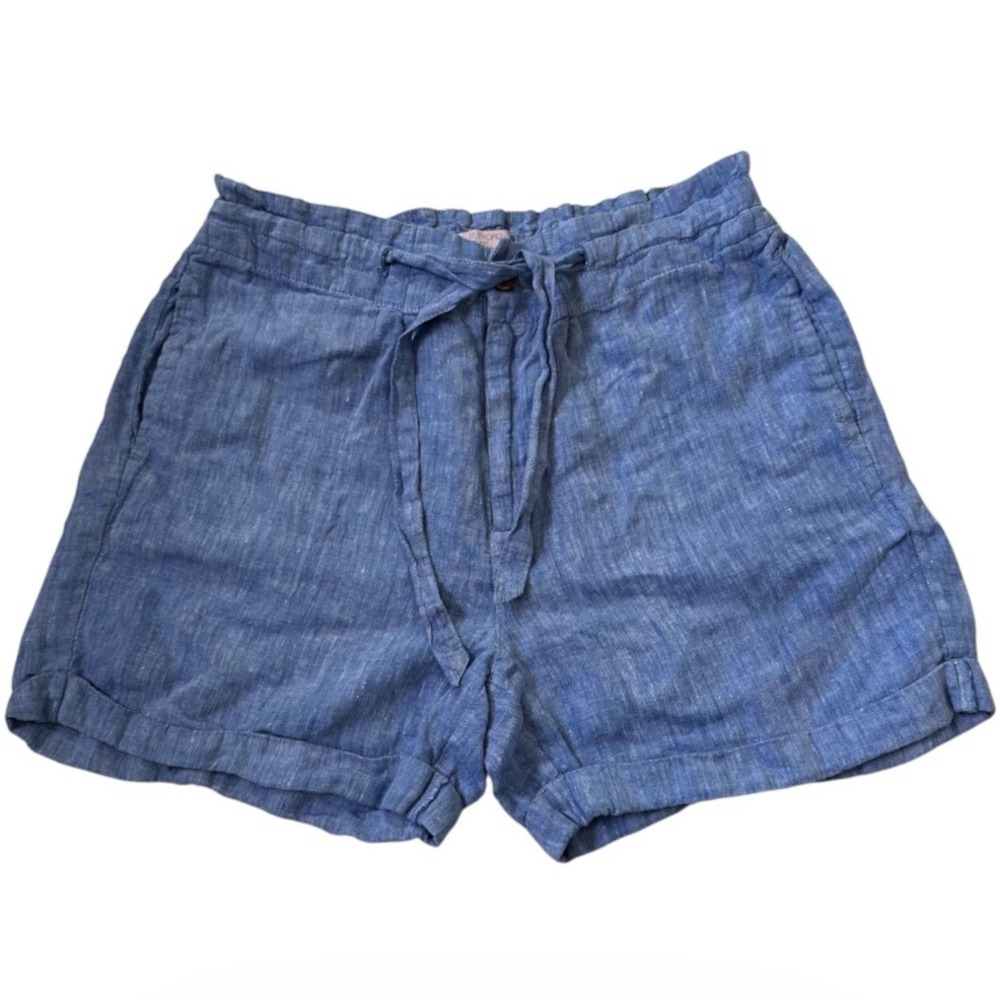 St Tropez West Womens Blue 100% Linen Paperbag Waist Shorts Size Medium | 0145